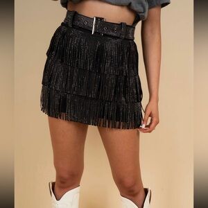 Blushing Brunette Eye Catcher Fringe Skort